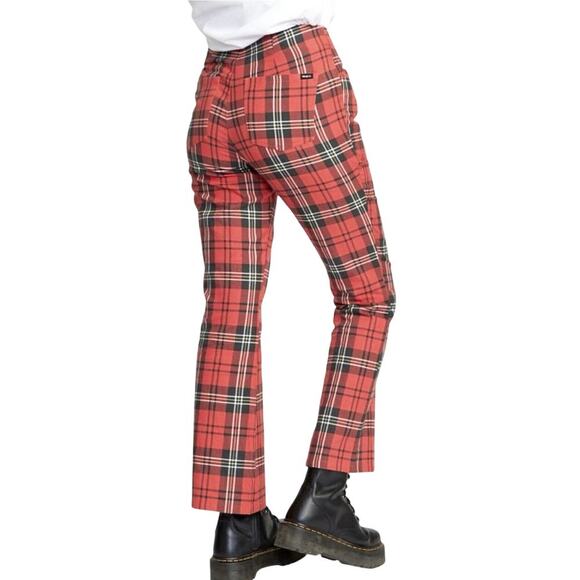 RVCA x STELLA MAXWELL Ramone Red Plaid Midrise Pant size 28 - Picture 3 of 7